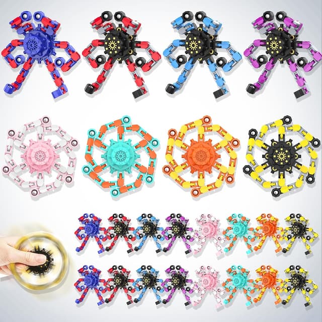 Detalle de Transformable Holiday Fidget Spinners with Deformable Chains (DIY Robot Spinner) — Stress Relief Sensory Toys