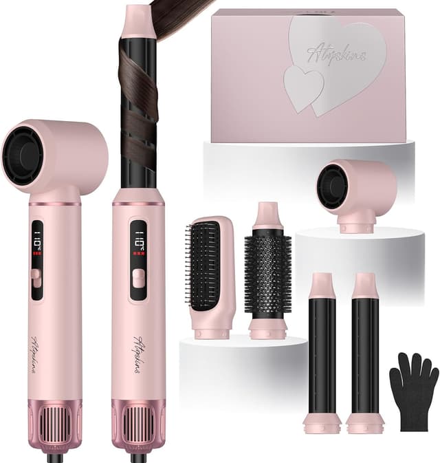 Detalle de 5 in 1 Hot Air Styler Brush (1000W) with LCD Display, Auto Rotating Curler & Snap-On Attachments
