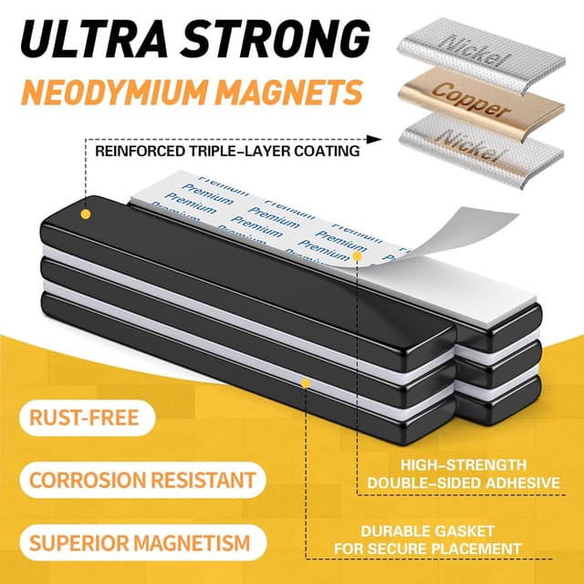 Detalle 2 de FINDMAG 12 Pack Strong Magnet (60 x 10 x 3 mm) with Double-Sided Adhesive Strips