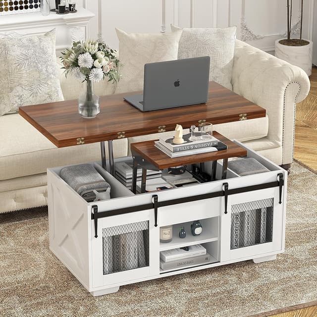 Thumbnail 4 de VOWNER Table Basse Relevable 3 en 1 Noyer