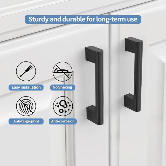 Detalle de Amerdeco 10 pezzi maniglie per mobili da cucina nero, interasse fori 96 mm