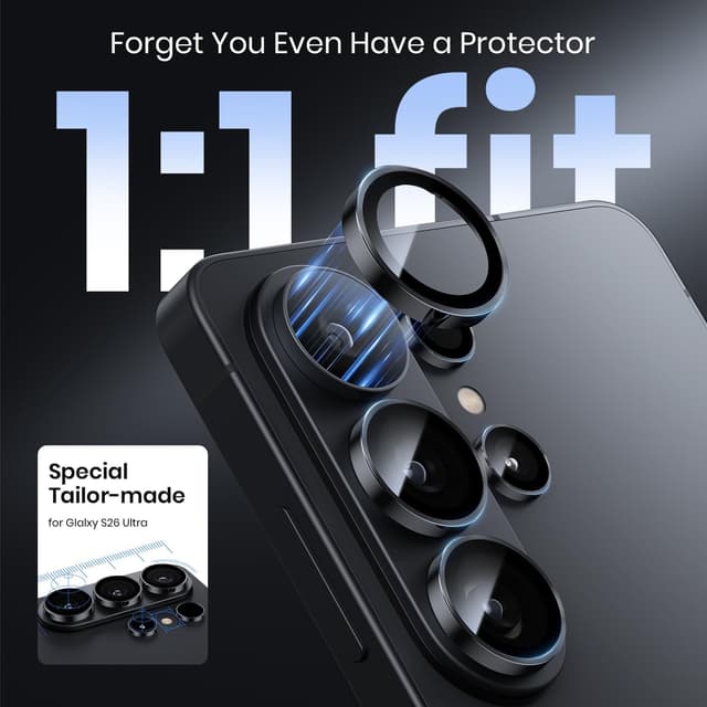Detalle de Hoerrye for Samsung Galaxy S26 Ultra Camera Lens Protector (9H+ tempered glass, 12FT military grade) – Case-friendly invisible fit