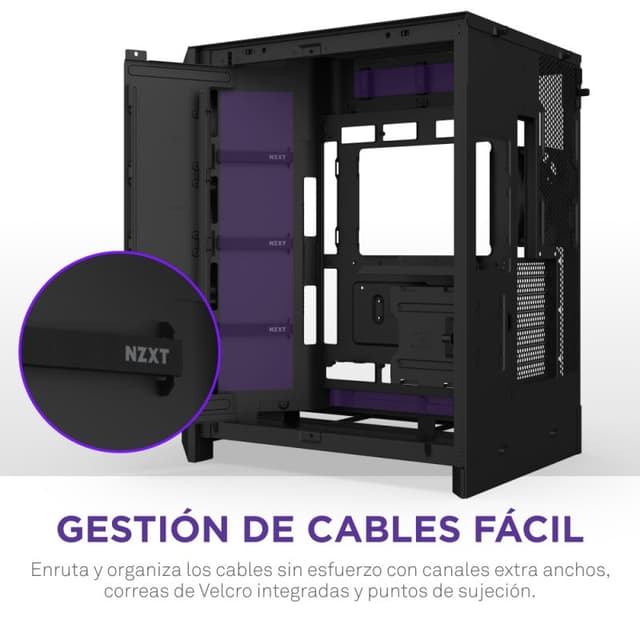 Detalle 2 de NZXT H9 Flow RGB con ventana de vidrio templado (ATX/EATX) y caja negra con iluminación