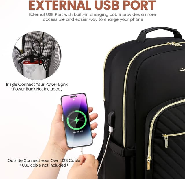 Detalle de LOVEVOOK Women’s Laptop Backpack with USB Port, Waterproof Rucksack for Work, Travel & College (up to 17.3 inch)