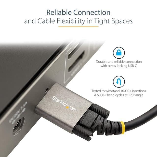 Detalle de StarTech.com USB-C-zu-USB-C-Kabel 1 m mit Schraubensicherung (USB 3.2 Gen 2, 10 Gbit/s, 100 W/5 A, DP Alt Mode)