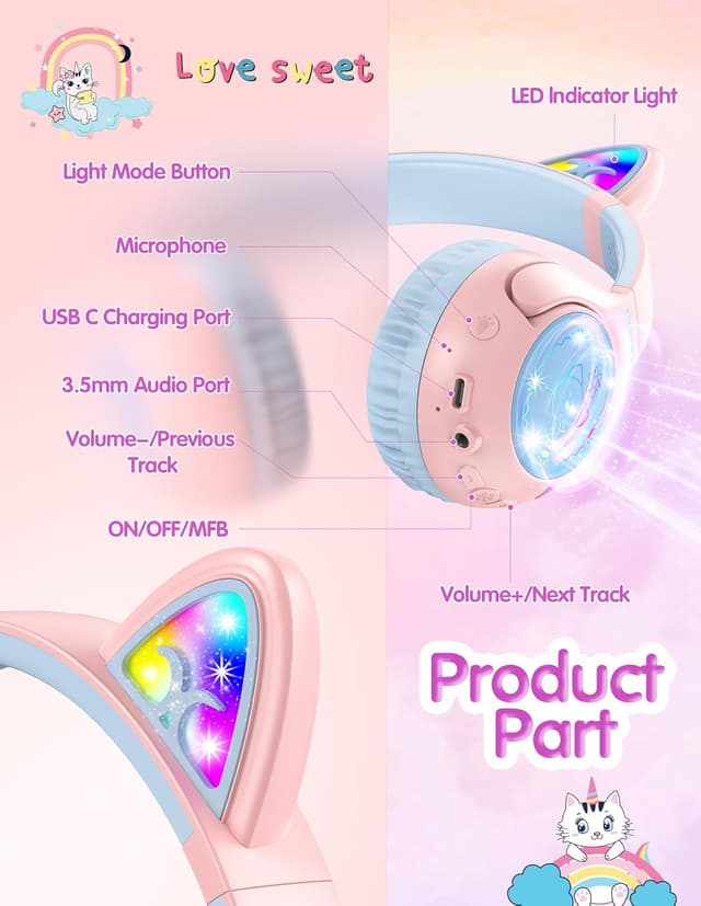 Detalle de TECKNET Kids Headphones 70H playtime