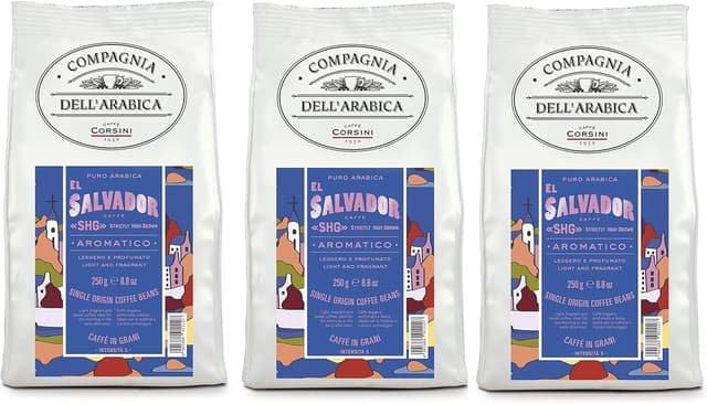 Imagen de CAFFÈ CORSINI 1950 Compagnia dell’Arabica Monorigine El Salvador (100% Arabica) in grani, set 3 x 250 g en OfertitasTOP