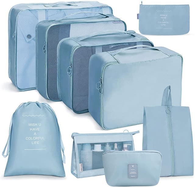 Detalle de OSDUE Organizer Valigia 9 pezzi per sistema a cubi, separatori e sacche viaggio (set blu)