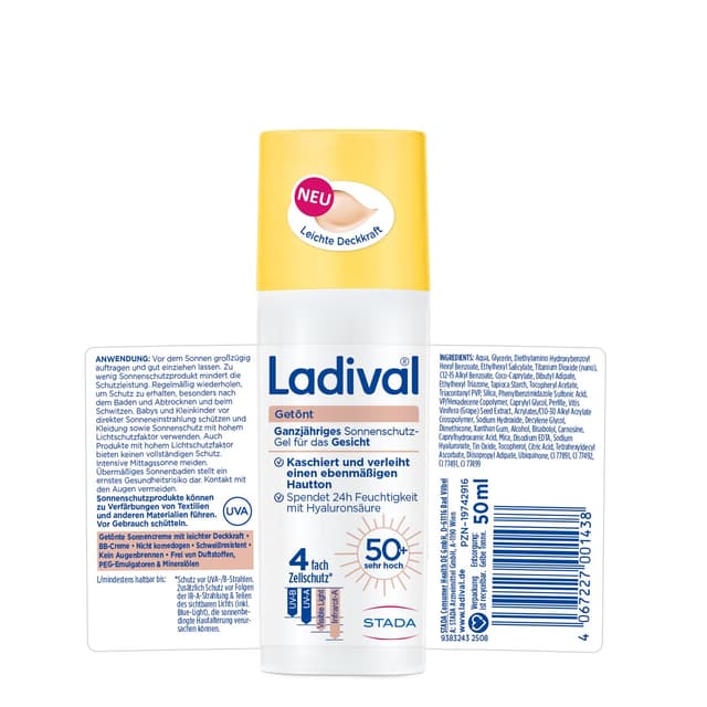 Detalle 2 de Ladival Getönt Sonnenschutz-Gel LSF 50+ für das Gesicht – getönte Tagespflege mit Feuchtigkeit