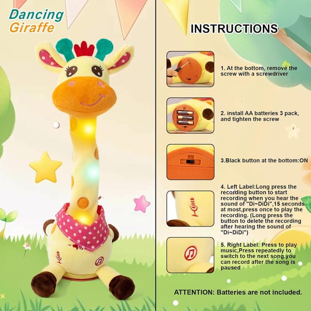 Detalle de Emoin Dancing Talking Giraffe Baby Toy with Adjustable Volume, Singing, Dancing & Mimicking