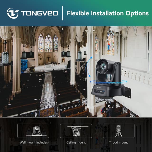 Thumbnail 6 de TONGVEO 4K AI PTZ Camera with Auto Tracking and 20X Optical Zoom for Conference Rooms, Church, and Live Streaming