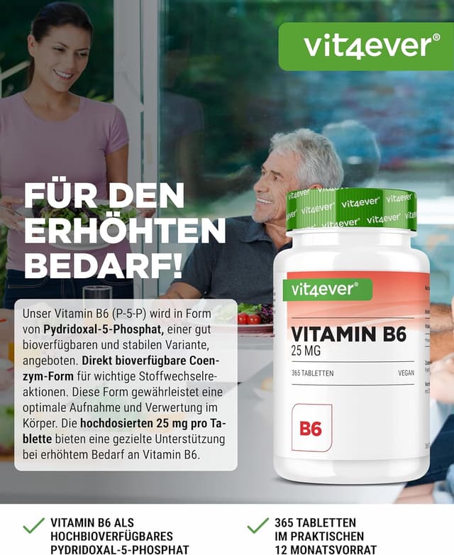 Detalle 2 de vit4ever Vitamin B6 P-5-P 25 mg 365 Tabletten