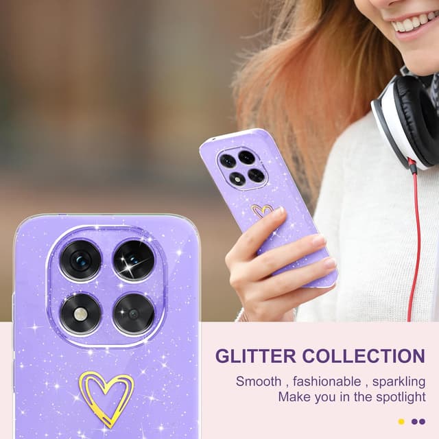 Detalle 2 de Yichxu Handyhülle für Xiaomi Redmi Note 14 Pro / 14 Pro+ 5G – Silikon-Case mit Herz-Glitzer, lila