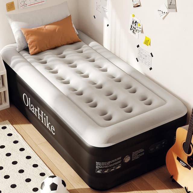 Detalle de OlarHike Luftbett 1 Person 90 x 200 x 50 cm mit integrierter Pumpe – Gästematratze für Camping & Zuhause