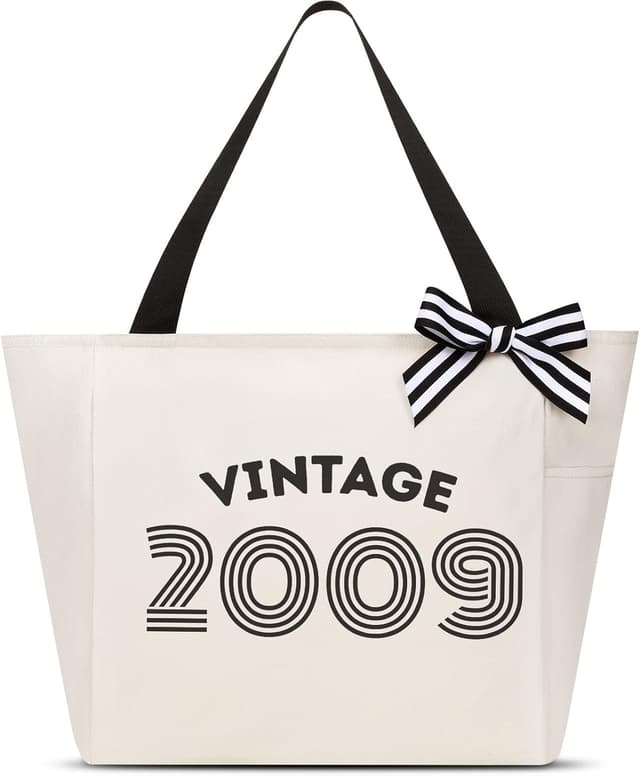 Detalle de Vavabox sac de plage femme personnalisable avec année de naissance – cabas vintage