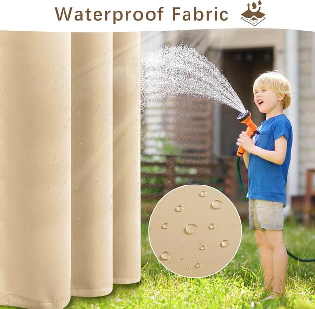 Detalle 2 de Rideaux d’extérieur UFYTT imperméables (lot de 2) 132x215 cm beige, à œillets