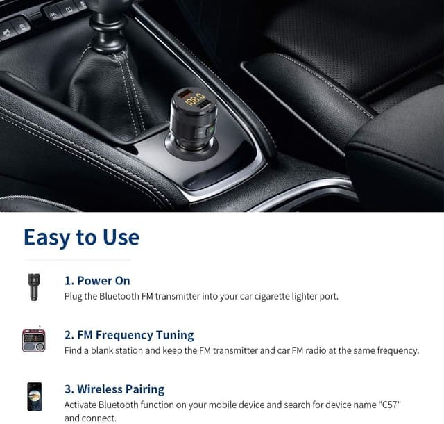 Detalle de ZeaLife Bluetooth FM Transmitter für Auto – mit 2× USB, QC3.0 und Freisprecheinrichtung