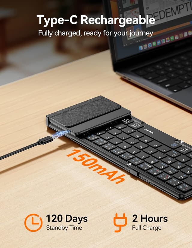 Detalle de TECKNET Foldable Bluetooth Keyboard with Touchpad (64-key) — pocket travel mini keyboard with trackpad & numeric keypad