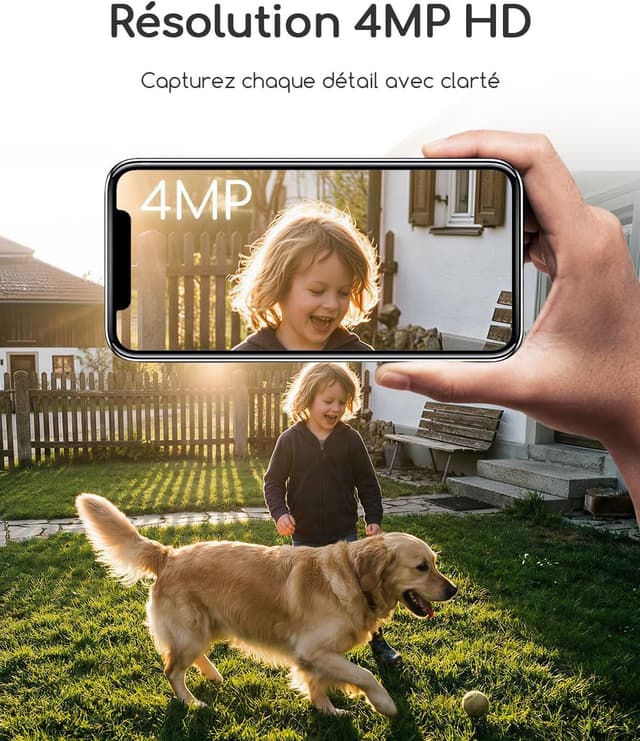 Detalle de COOAU kit de surveillance WiFi extérieur 2 caméras 4MP avec station de base et stockage local 64 Go, sans abonnement