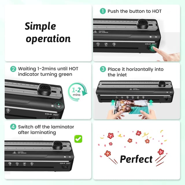 Detalle de MAXDONE A4 4-in-1 Thermal Laminator Kit with Hot & Cold Settings, Pouches, Trimmer & Corner Rounder