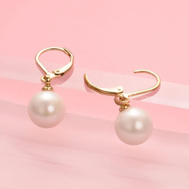 Detalle de Vissen Anhänger-Ohrringe für Damen mit Perlen, Leverback, vergoldet & pastellfarben – hypoallergenem Tragegefühl