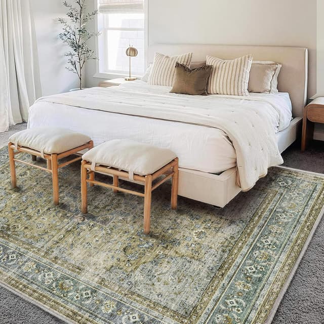 Detalle de CHAMPLANT Washable Area Rug 10' x 14' Boho Floral (Non-Shedding, Easy-Care)