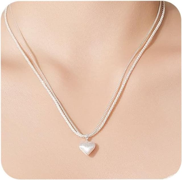 Detalle de Meteorstarry Damen-Halskette aus Sterling Silber 925 mit Herz-Anhänger – personalisierte Doppelkette für Alltag und Geschenk