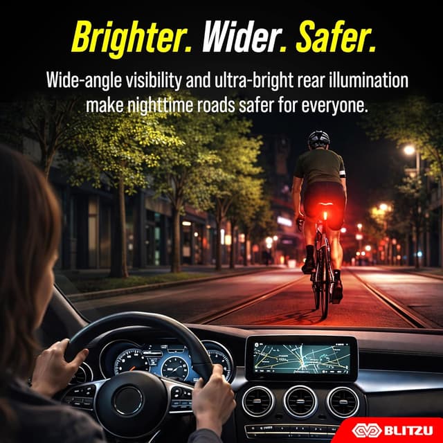 Detalle de 2025 BLITZU Cyborg 120T USB-C Rechargeable Bike Tail Light 2 Pack (Cyborg 120T, Bright Red LED) – Waterproof rear safety lights