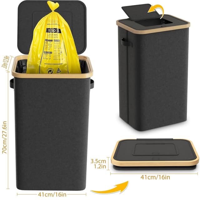 Detalle 2 de DOKRVLOQ Gelber Sack Ständer mit Deckel – stabiler Müllsackhalter für 70L–120L, schwarz