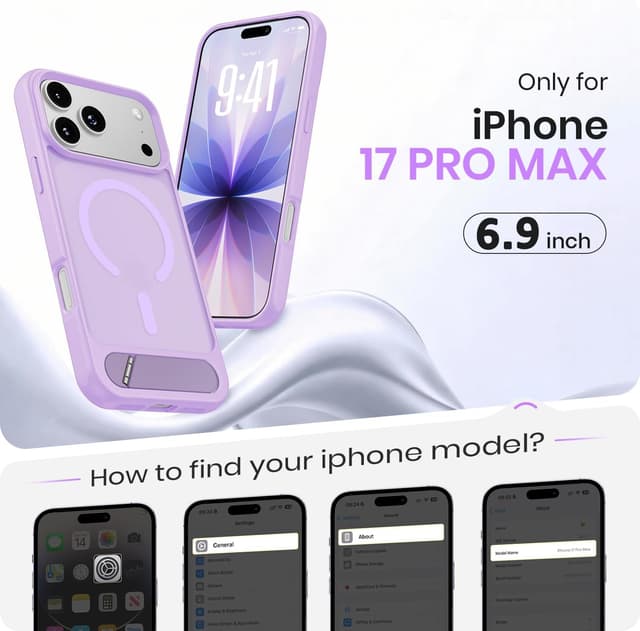 Detalle 2 de Hoerrye Magnetic iPhone 17 Pro Max Case with MagSafe, titanium stand and shockproof matte cover