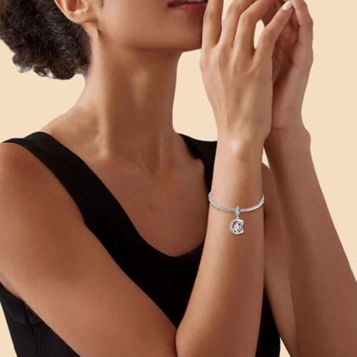 Detalle de HappyStar alfabeto de rosa con charm de plata de ley 925 y circonitas rosa (letra) para pulseras tipo Pandora