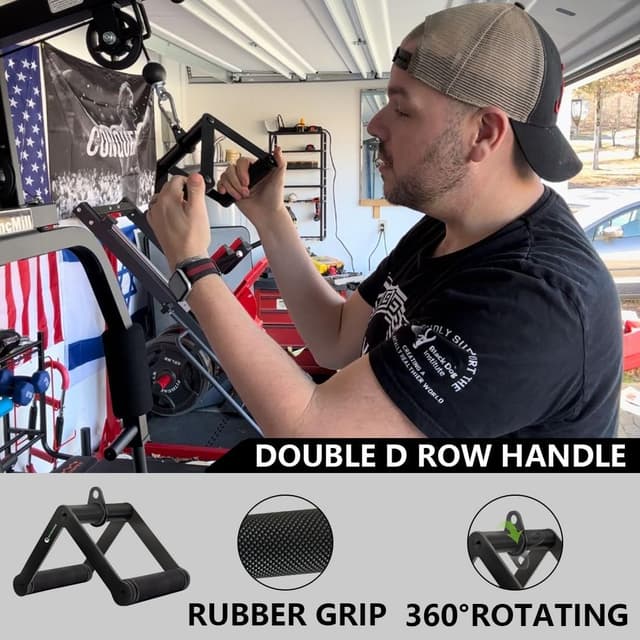 Detalle 2 de QPARVERS Cable Machine Attachment Set (LAT pulldown attachments) with V-Grip Row Handle, Swivel Bar, and Nylon Triceps Rope