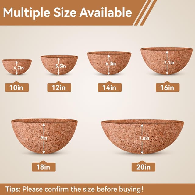 Detalle de Halatool 3-Pack 14 Inch Round Coco Coir Hanging Basket Liners (Coconut Fibre)