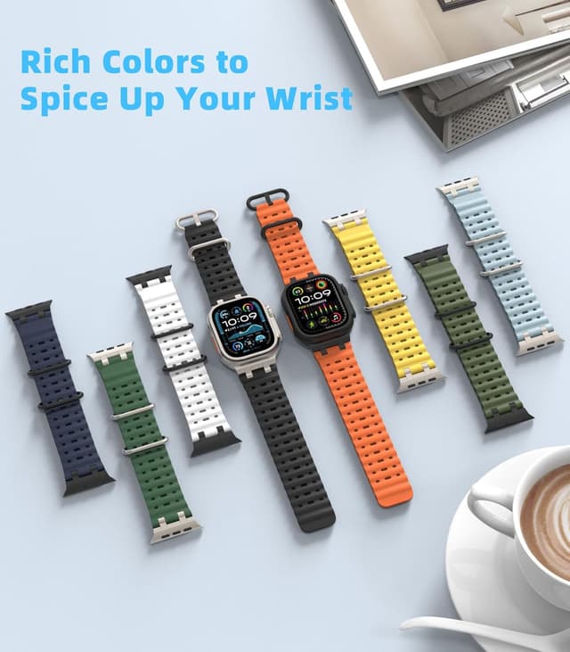 Detalle 2 de MoKo Cinturino Ocean in silicone traspirante per Apple Watch Ultra 3/2/1 e Series/S.E 49–42 mm