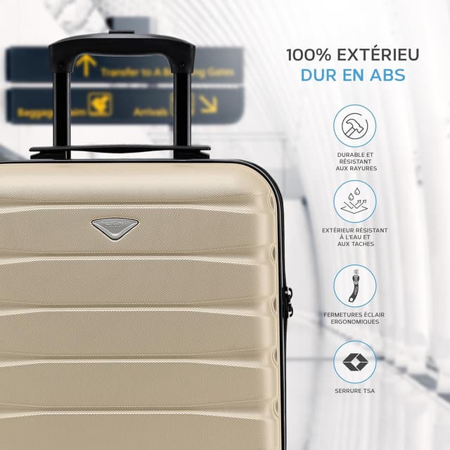 Detalle 2 de Flight Knight Flight Knight Bagage cabine 4 roues ABS rigide TSA 45x36x20 cm Champagne/Noir