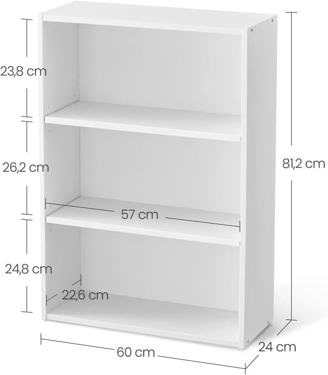 Detalle de VASAGLE LBC163T14 scaffale a 3 ripiani con ripiani regolabili (24 x 60 x 81 cm) bianco nuvola