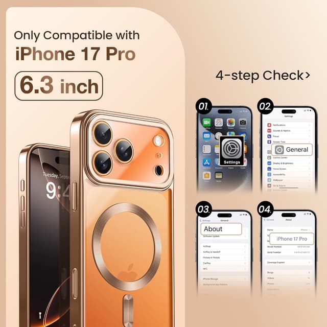 Detalle 2 de GolbinBox iPhone 17 Pro Case with Stand (6.3 inches) for MagSafe, Rose Gold/Clear