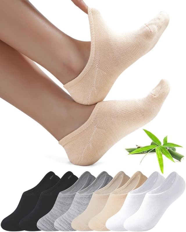 Detalle 2 de Toes Home Bamboo No Show Trainer Socks (Low Cut, Non Slip) – 8 Pairs for Women & Men