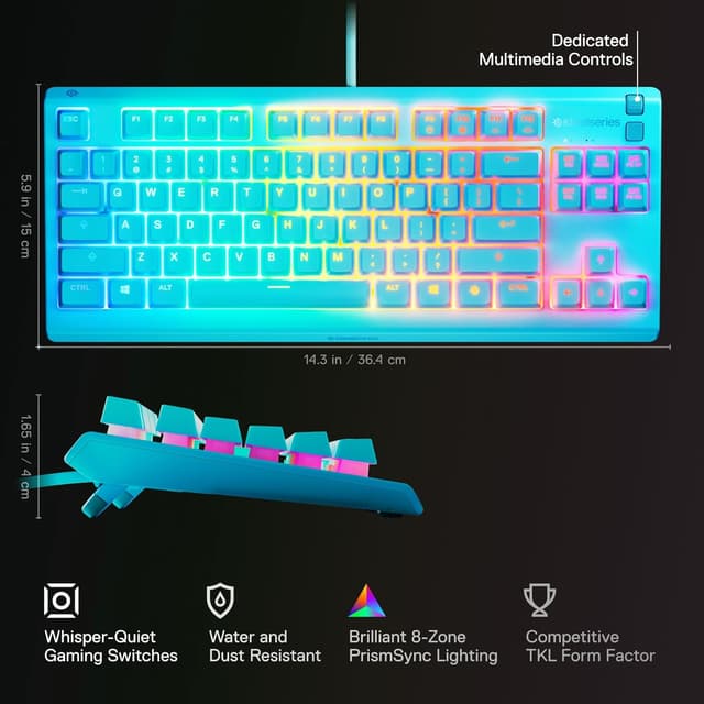 Detalle de SteelSeries Apex 3 TKL Aqua RGB Gaming Keyboard (Aqua RGB, Tenkeyless)