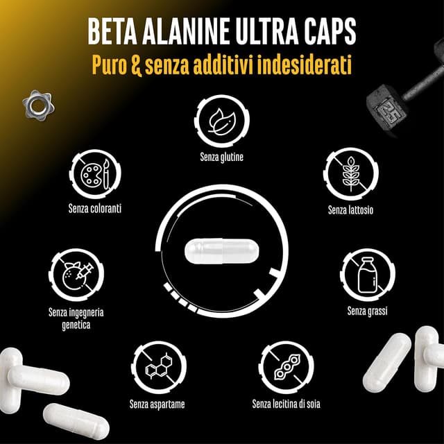 Detalle de Beta Alanina Ultra Caps di German Elite Nutrition: 365 capsule da 1.250 mg ciascuna