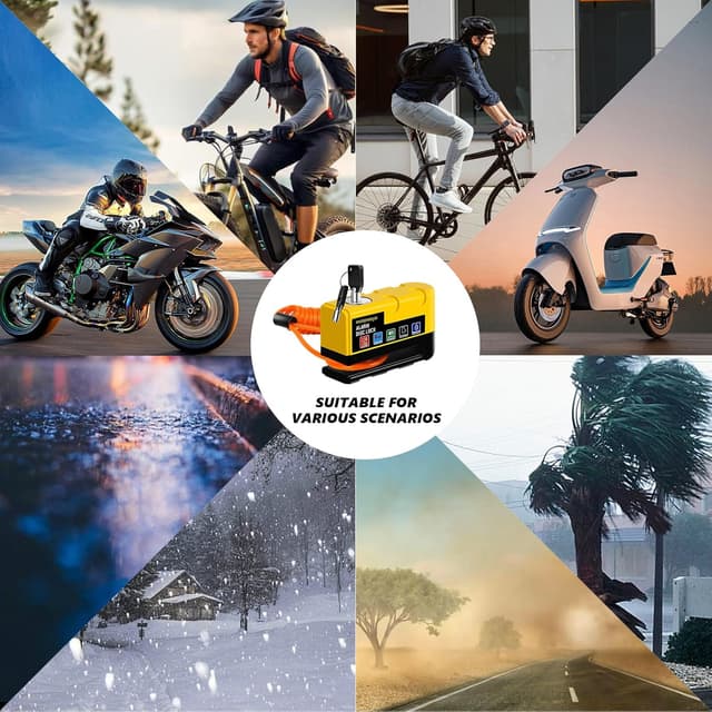 Thumbnail 6 de Bloccadisco moto con allarme 110 dB – Lucchetto antifurto impermeabile con cavo da 1,5 m e borsa