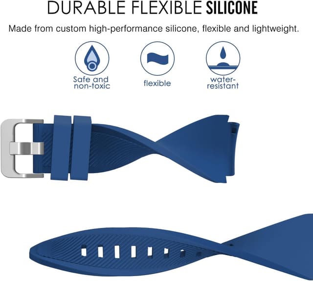 Detalle de MoKo 22mm soft silicone sport strap for Samsung Galaxy Watch 3 45mm / Galaxy Watch 46mm / Gear S3 Frontier & Classic (Dark Blue)