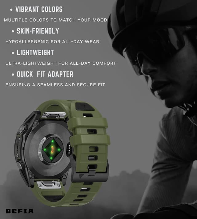 Detalle de BEFIA 26mm Silicone Watch Band for Garmin Fenix 8 (51mm), Epix Pro Gen 2 (51mm) — QuickFit Sport Strap