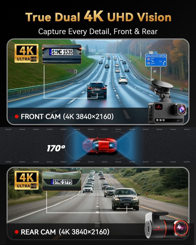 Detalle 2 de TERUNSOUL 4K+4K Dash Cam with 170° Wide Angle