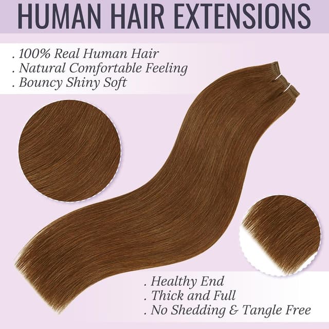 Detalle de Fshine Tissage Cheveux Naturel Auburn Cuivré Rousse 100G (50 cm) en Remy Human Hair