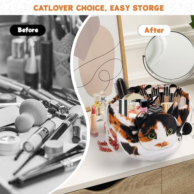 Detalle de Openhahaha Trousse Trucchi da Viaggio con coulisse a forma di gatto