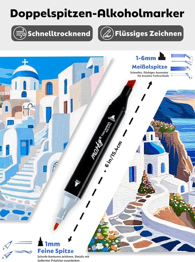 Detalle 2 de HornedDragon 204 Farben Alkoholmarker mit App – Twinmarker mit Doppelspitze (Meißel & Feine Spitze)