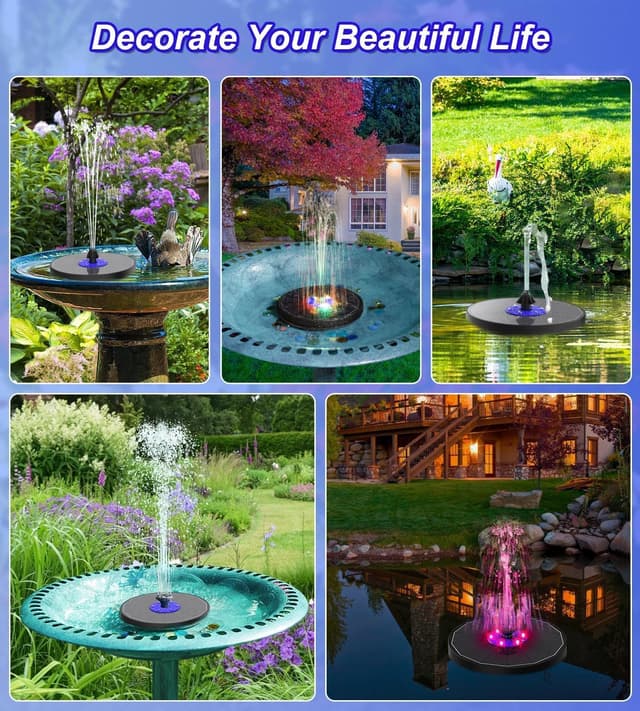 Detalle de Fontaine solaire extérieure SZMP avec LEDs colorées flottantes et pompe 3,5 W (batterie 2200 mAh)