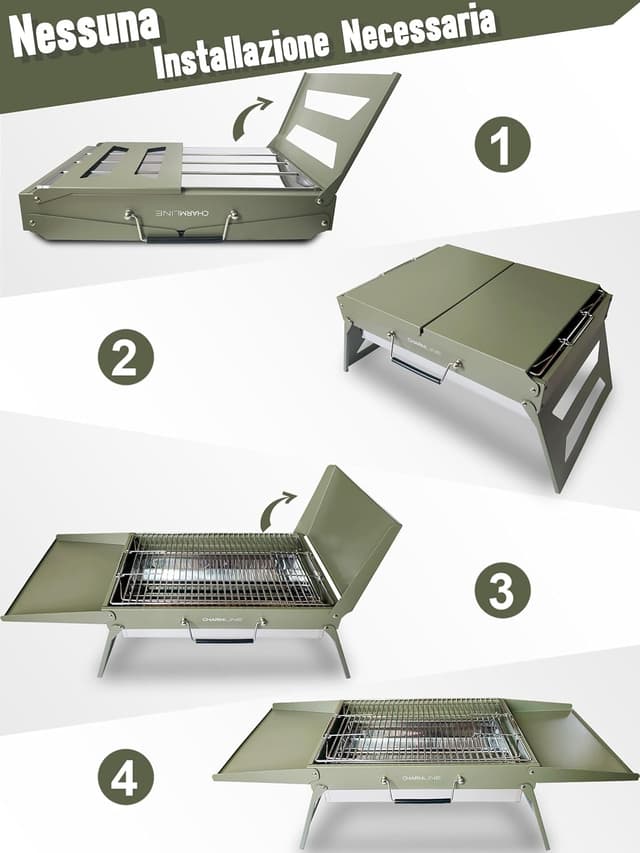 Detalle de Charmline barbecue portatile da tavolo in carbonella 51x35 cm verde