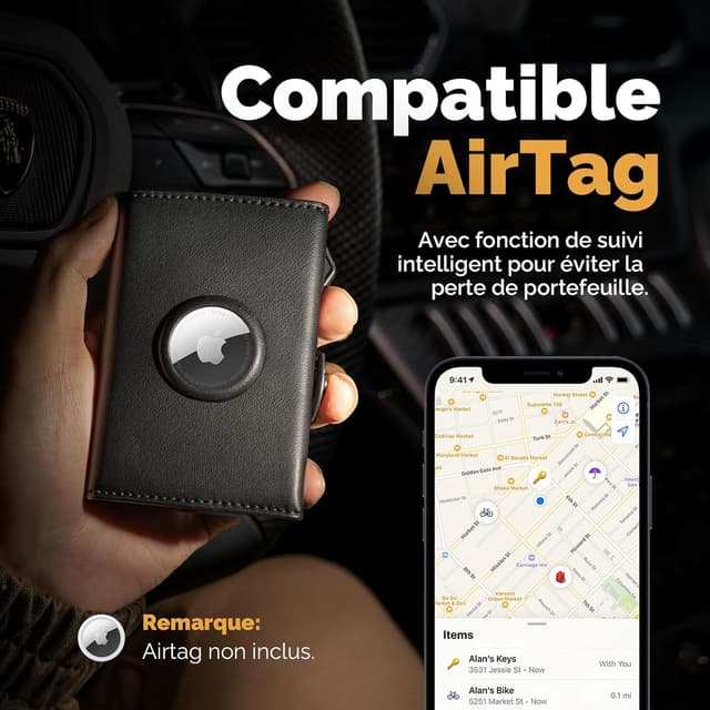 Thumbnail 4 de YESIIW Airtag Porte Carte Slim RFID Noir